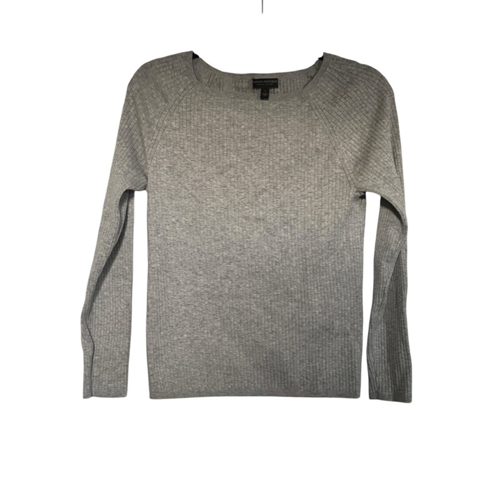 Banana Republic Light Gray Ribbed Crewneck Sweater (Large)